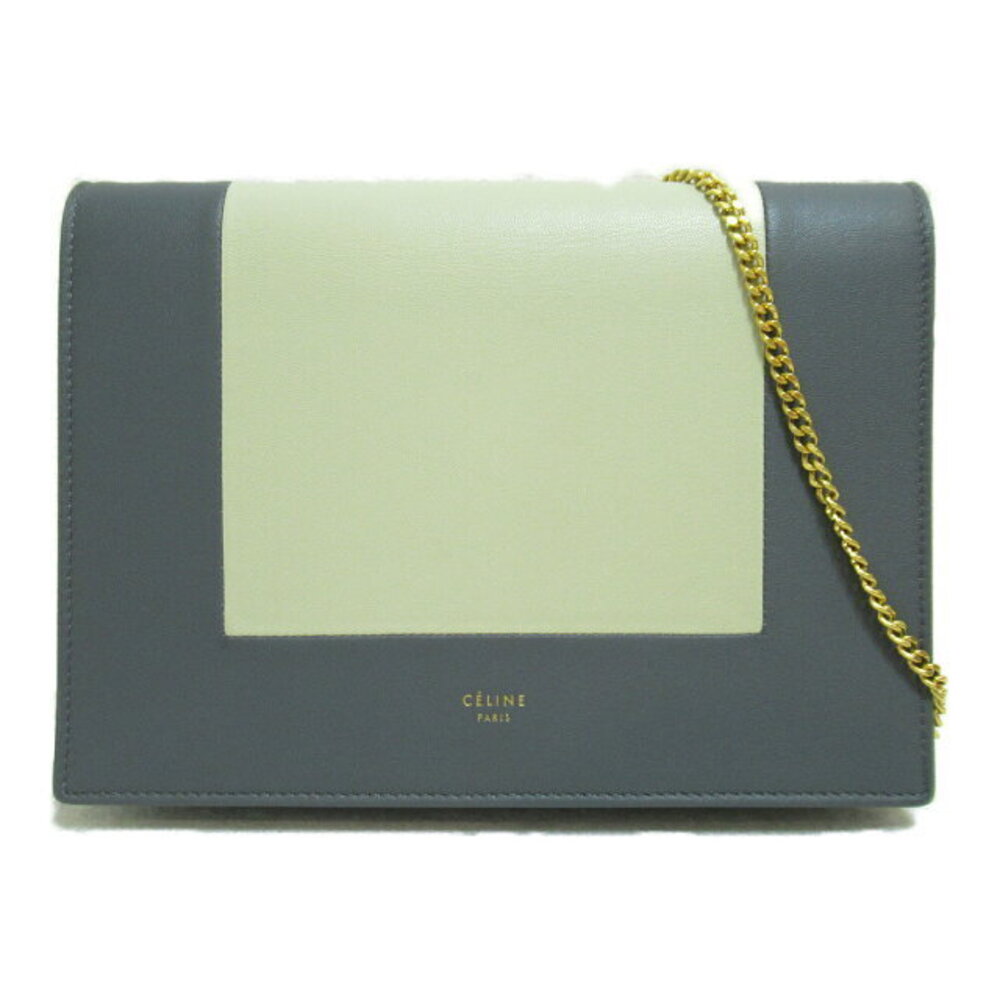 Celine Frame Evening Shoulder Bag Leather Gray White Sling